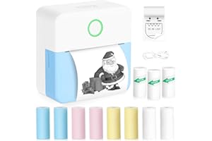 Zeacool Mini Sticker Bluetooth Printer with 11 Rolls Paper, Pocket-Sized Inkless Printer for Photo, Memo, Travel (Blue)