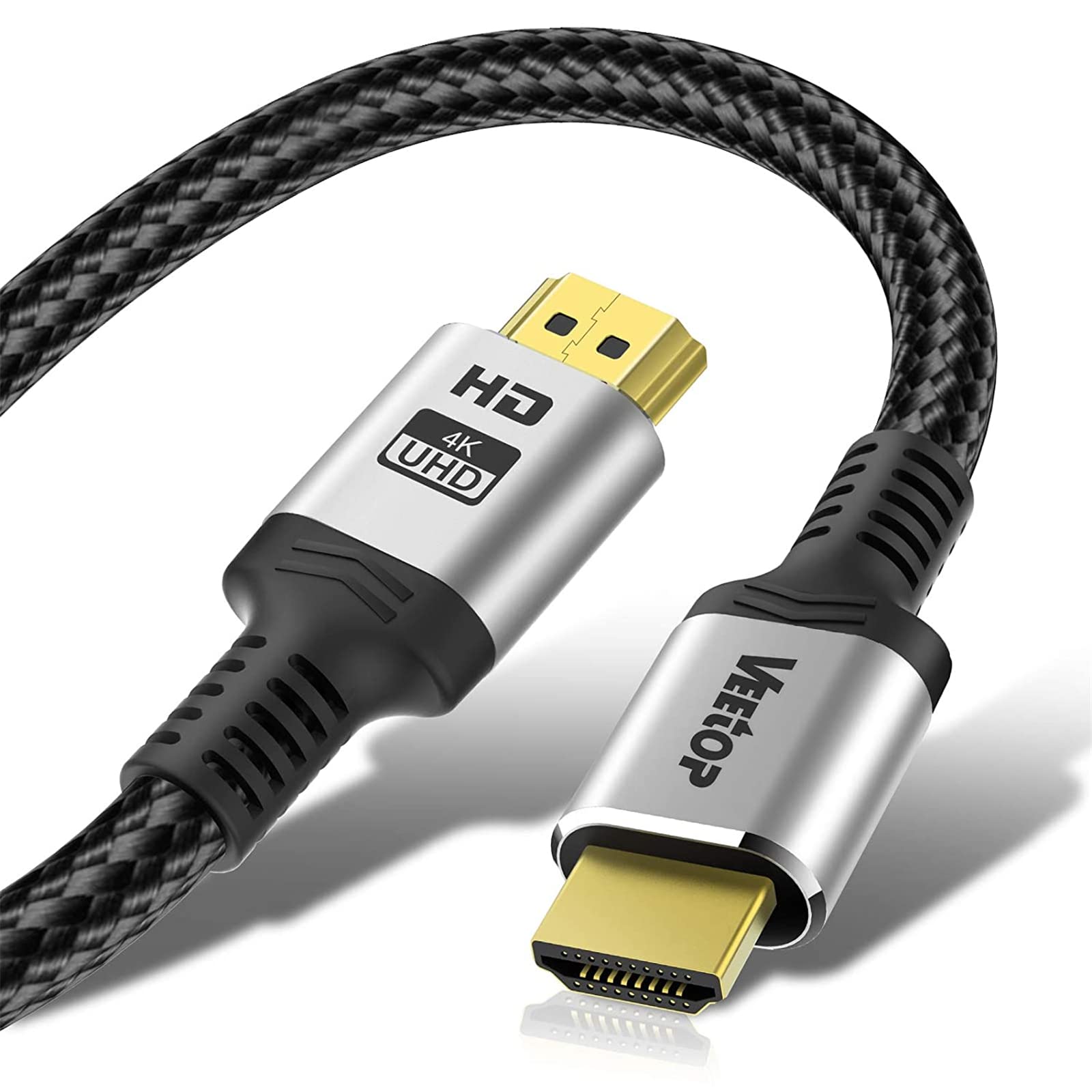 Veetop 4K HDMI Cable 2m, Ultra High Speed HDMI to HDMI 2.0 Cable, 4K@60Hz, 2160P, 1080P, HDR, 3D, ARC, Ethernet, Compatible with TV Monitor Computer Xbox PS5 PS4 Xbox Blu-ray