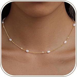 Nancomy Dainty Pearl Necklace for Women 14K Gold Plated Minimalist Pearl Pendant Choker Chain Trendy Wedding Jewelry Gifts