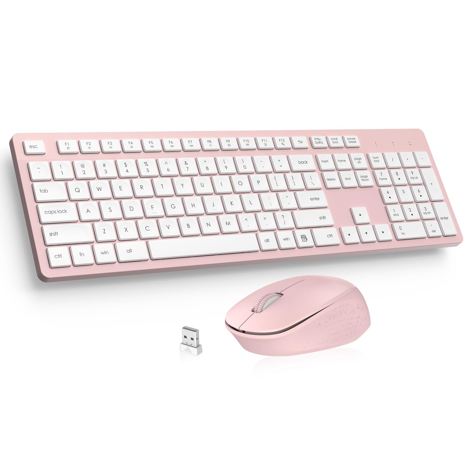 Photo 1 of LeadsaiL Wireless Keyboard and Mouse Combo, Full-Sized Ergonomic Computer Keyboard, 2.4GHz Cordless Keyboard Silent Mouse Set with 2-in-1 USB Receiver, 12 FN Shortcuts for Windows Laptop, PC/Mac-Pink