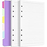 A5 Refill Paper Planner Inserts, 6-Hole Loose Leaf Paper, College Ruled Loose Leaf with Binder Dividers, Punched Notebook Refills for 6-Ring Refillable Binder, 240 Pages, White