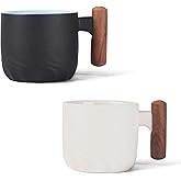 Zurucily 2 oz Ceramic Espresso Cups with Wooden Handle Espresso Cups Set of 2, Small Tea Cups