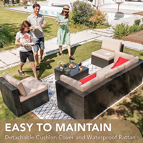 Devoko Patio Furniture Sets 6 Pieces Outdoor Sectional Rattan Sofa
