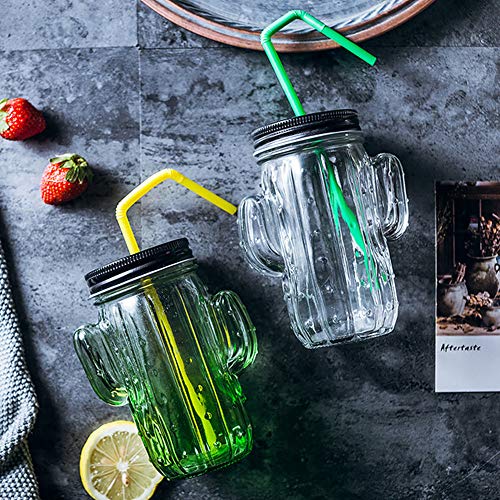YWT Kreative Kaktus-Glas-Steigungs-Stroh-Trinkbecher-Saft-Tasse mit Deckel für kaltes Getränk-Fruchtsaft-Bier-Wein… – Bild 7