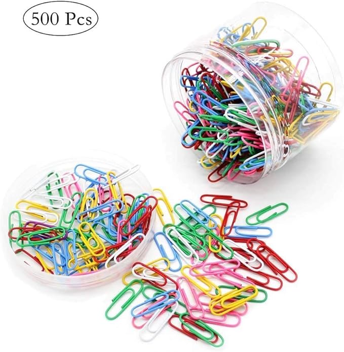 500 Pieces Paper Clips 28mm Paperclips Coloured Metal with Plastic Paper Clip Clamps for Files