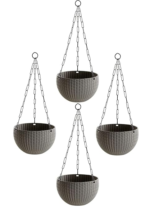 Oshi Greens Hanging Flower Pots with Hanging Iron Chain Pack of 4