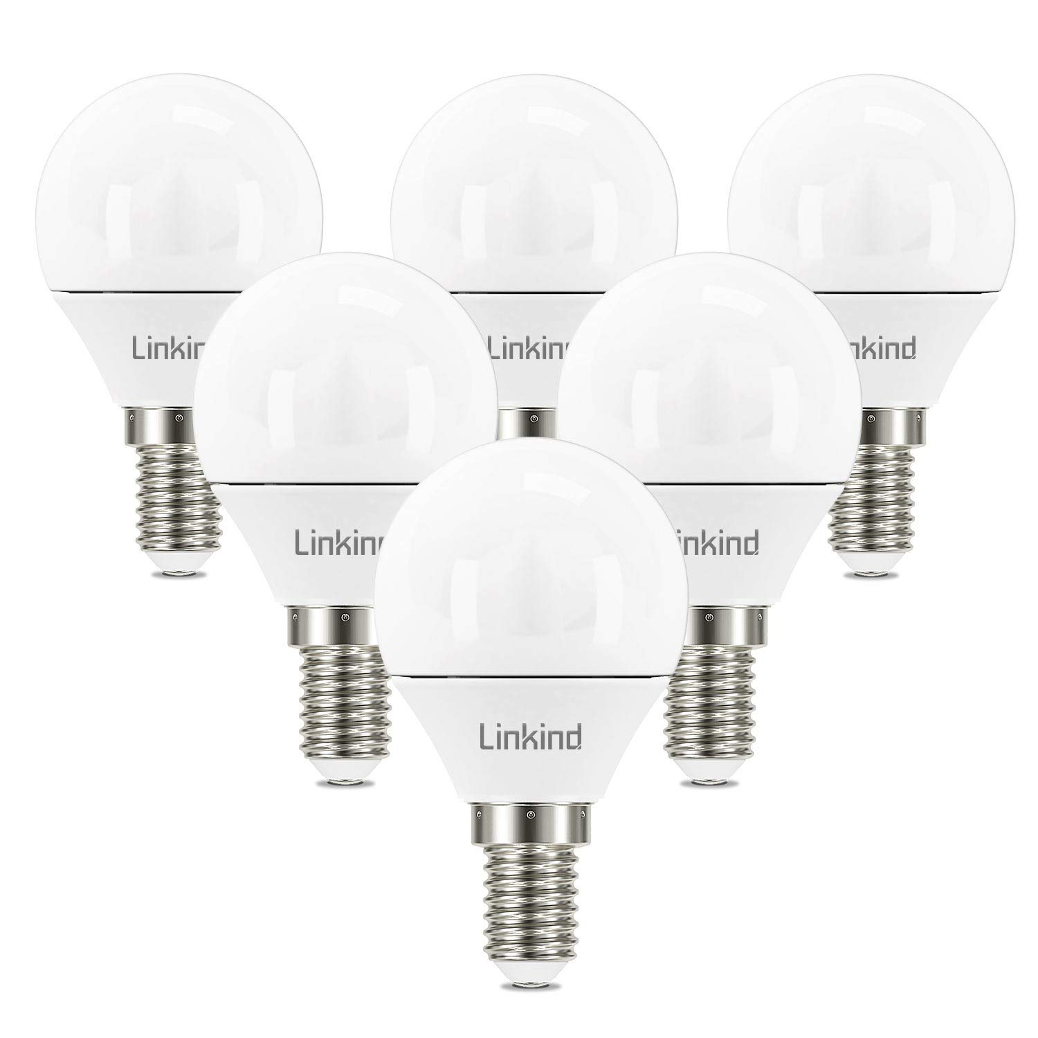 Linkind E14 LED Light Bulb, Small Edison Screw Golf Ball P45 LED Light Bulb, 5.2W(40W Equivalent), 3000K Warm White, 470lm,Energy Saving Golfball Bulb, Non-Dimmable, CE/RoHS/ErP Certified, 6 Pack