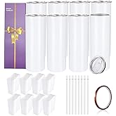 YOUKE OLA 8 Pack Sublimation Tumblers Bulk 20oz White Straight Blank Tumbler for Heat Transfer, Individual Gift Boxed, Stainless Steel Double Wall Insulated Cup with Shrink Wrap Sleeve, Heat Tape