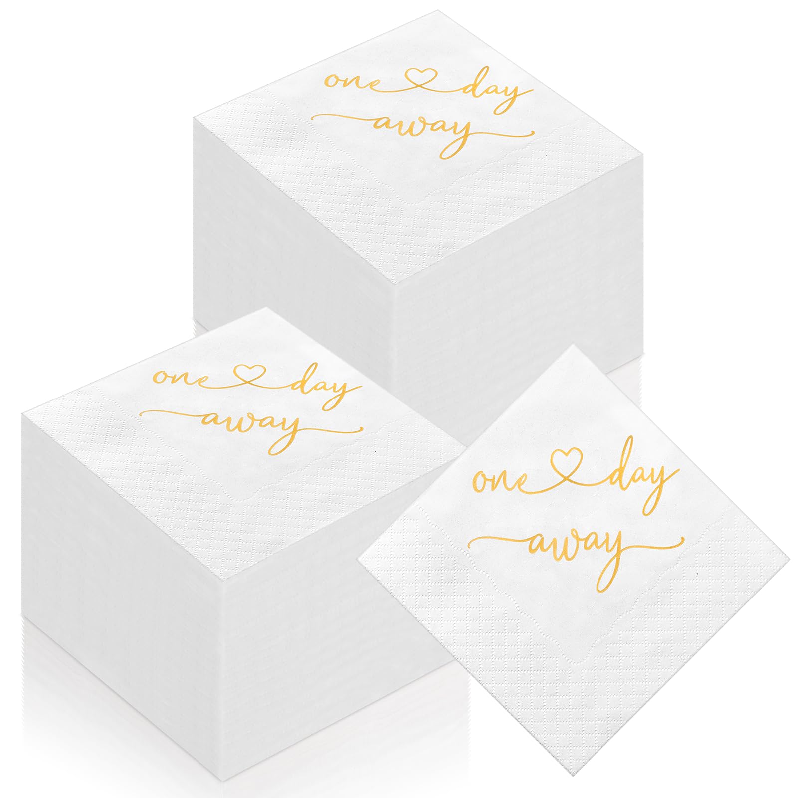 Photo 1 of Crtiin 200 Pcs One Day Away Rehearsal Dinner Cocktail Napkins One Day Away Party Supplies Disposable Paper Napkins in Bulk for Wedding Rehearsal Dinner Beverage Table Decorations, 4.5 x 4.5 Inch Gold