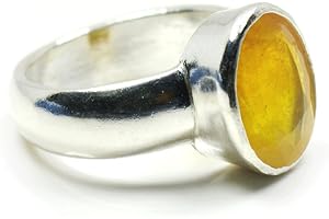 Jewelryonclick 3 Carat Natural Yellow Sapphire Gemstone 92.5 Sterling Silver Ring for Men & Women