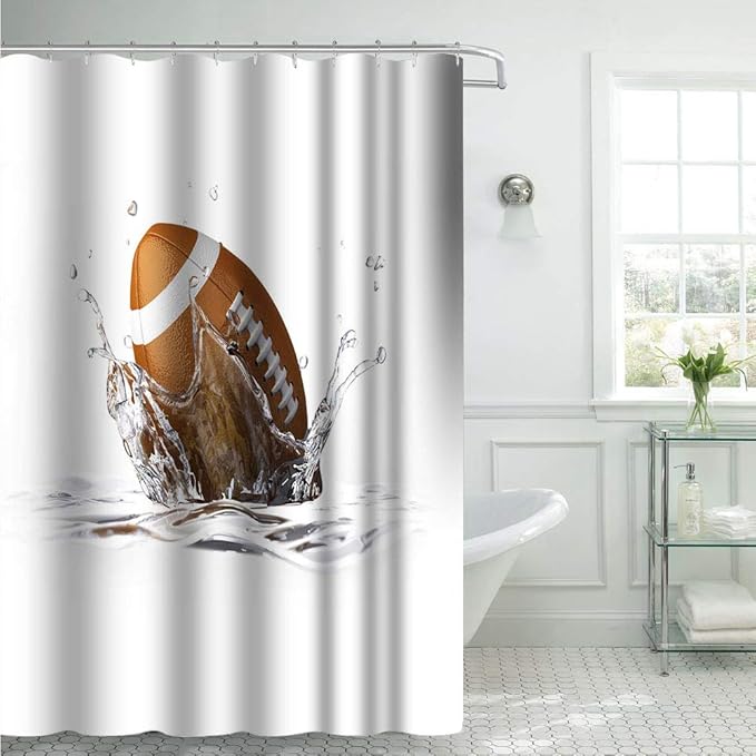 Ambesonne Football Decor Shower Curtain Set Heroic Shaped Rugby Player Silhouette Shadow Standing In Fog Playground Global Sports Photo 69w X 70l Inches Bathroom Accessories Blue Shower Curtain Sets