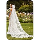 Unsutuo Bride Wedding 1 Tier Veil Bow-Knot Cathedral Tulle Veil Bridal Long Veil with Headpiece for Bride and Women and Girls