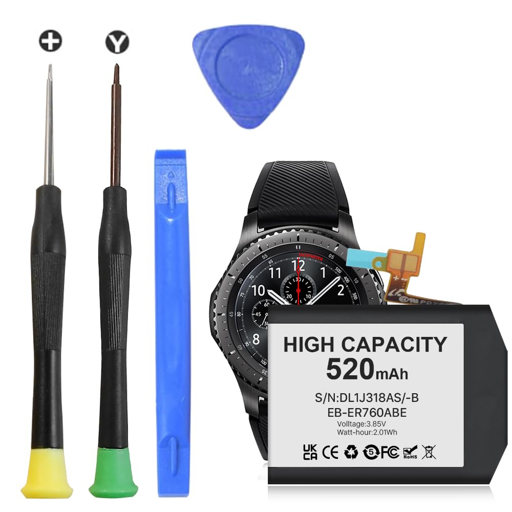 [520mAh] Battery for Samsung Gear S3 Frontier (SM-R760, R770, R765), Gear S3 Classic Replacement Battery EB-BR760ABE GH43-04699A with Professional Repair Tools Kits