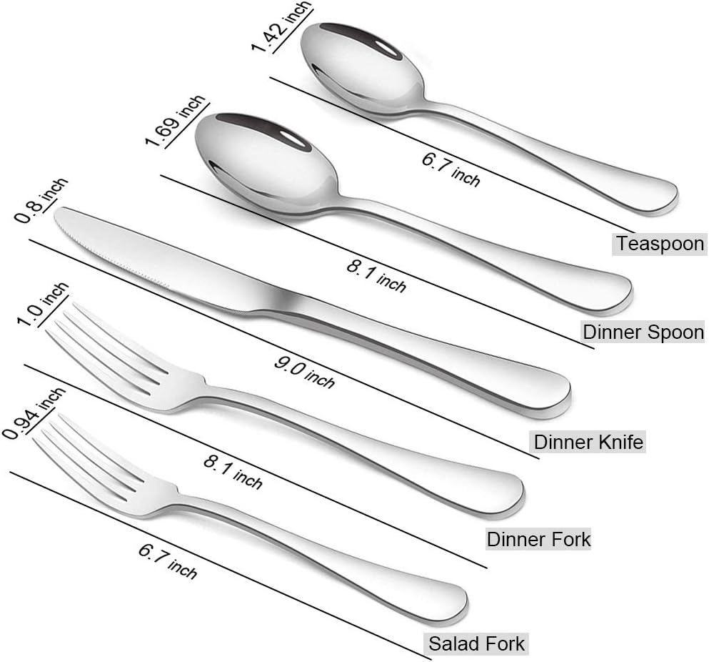  | Silverware Set, Briout Flatware Set service for 4, Stainless Steel Cutlery Set 20 Piece Include Upgraded Knife Spoon Fork, Mirror Polished, Dishwasher Safe: Flatware Sets
