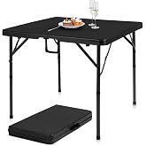 pollilar 34" Folding Card Table Square Portable with Detachable Legs Black | Folds in Half Foldable Table Plastic Two Height Options Heavy Duty Indoor Outdoor Dining Game Camping Picnic Mahjong Tables