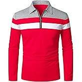 HOOD CREW Men’s Long Sleeve Polo Shirt Casual Slim Fit Shirts Contrast Color Patchwork T Shirts Cotton Tops