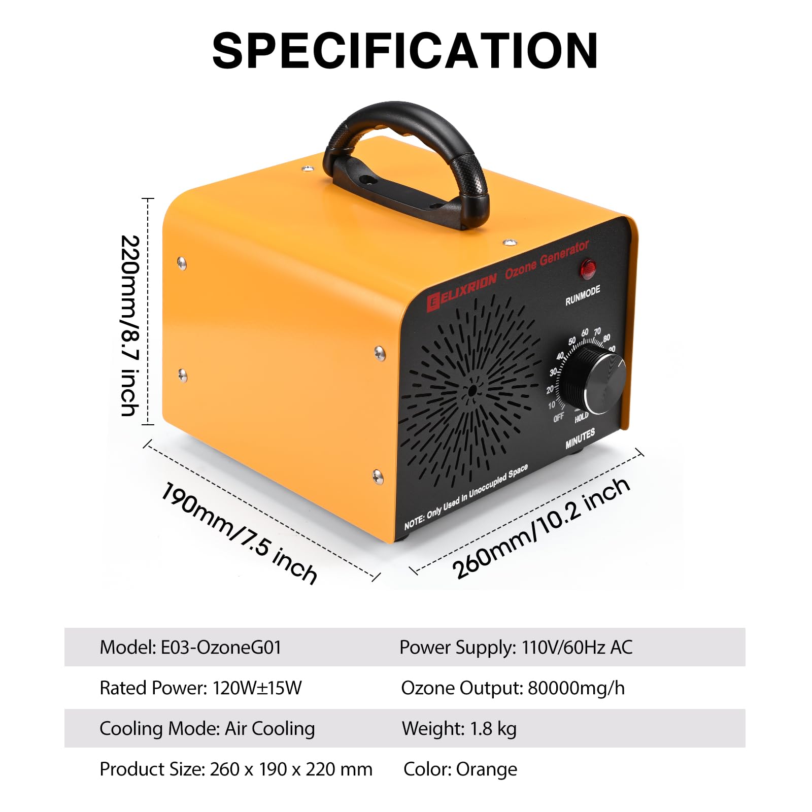 ELIXRION Ozone Generator – 80,000mg/h High-Capacity O3 Air Purifier for Odor Control Home, Kitchen, Car, Office, Basement, Pets, and Smoke – Covers Up to 6,000 Sq Ft