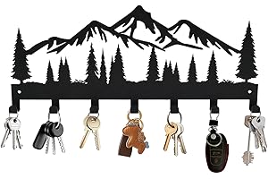 MONLYEY Key Holder for Wall, Metal Wall Hooks Organizer Rack with 7 Hooks for Keys, Coats, Bags – Decorative Home Decor for Entryway, Hallway, Kitchen, Living Room (12 Inches, Mountain)