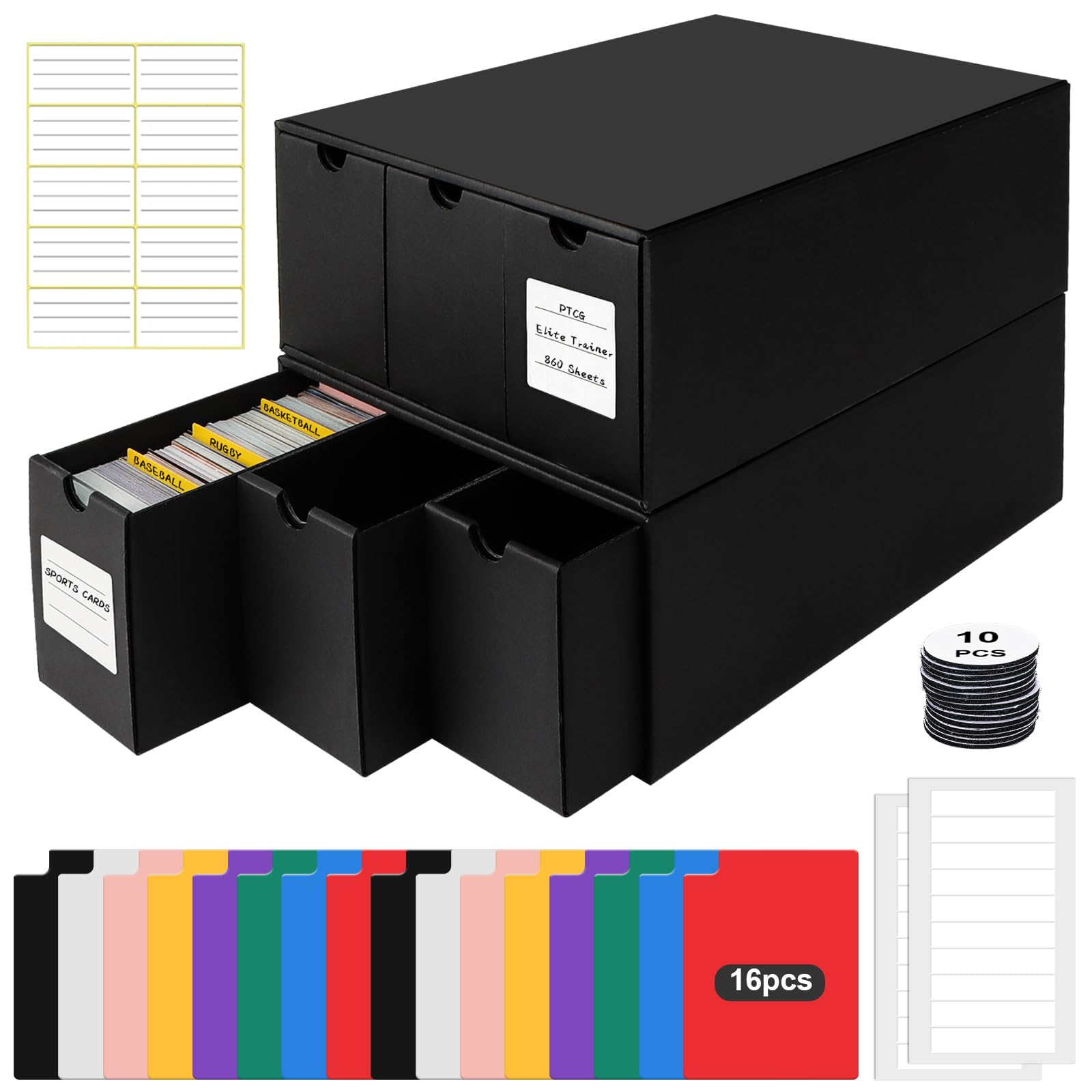 HIMOMO Trading Card Storage Box, Card Boxes with 16 Card Dividers, Label Sticker & Tapes, 6000+ Corrugated Cardboard Card Storage Organizer For Sport Cards, MTG, TCG, PTG (6 600-Count)