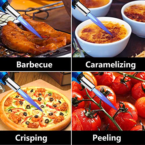 Culinary Blow Torch, UCOFFEE Kitchen Torch Lighter, Butane Refillable, Flame Adjustable (MAX 2370°F) for Cooking BBQ Baking Brulee Creme DIY Soldering (Butane Gas Not Included) - Blue - Thumbnail 5