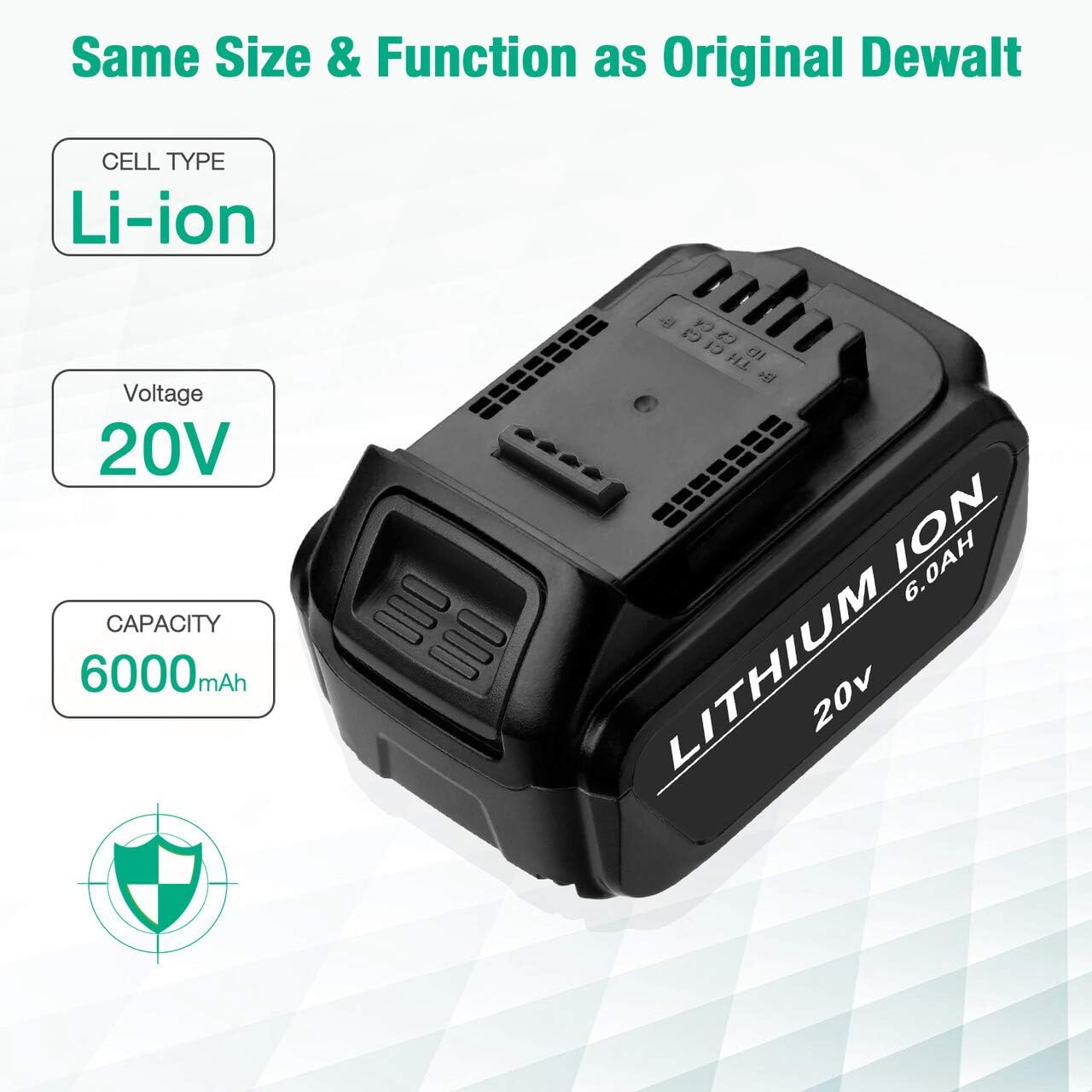 FirstPower 6.0Ah Replacement Battery DCB205 DCB204 - Compatible with All Dewalt 20V Cordless Power Tools DCB180 DCB200 DCB204-2 DCB205-2 DCB206 Dewalt DCD/DCF/DCG Series - Upgraded Li-ion 2 Pack - - 