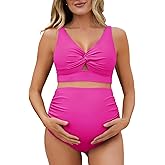 Summer Mae Twist Maternity Bikini Two Piece Pregnancy Swimsuits Cutout Bathing Suit High Waisted Ruched Swimwear