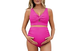 Summer Mae Twist Maternity Bikini Two Piece Pregnancy Swimsuits Cutout Bathing Suit High Waisted Ruched Swimwear