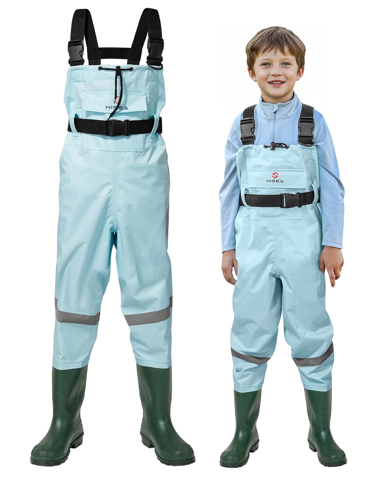 Photo 1 of HISEA Kids Chest Waders Nylon/PVC Youth Fishing Waders for Toddler & Children Waterproof Hunting Waders with Boots & Reflect Safety Band