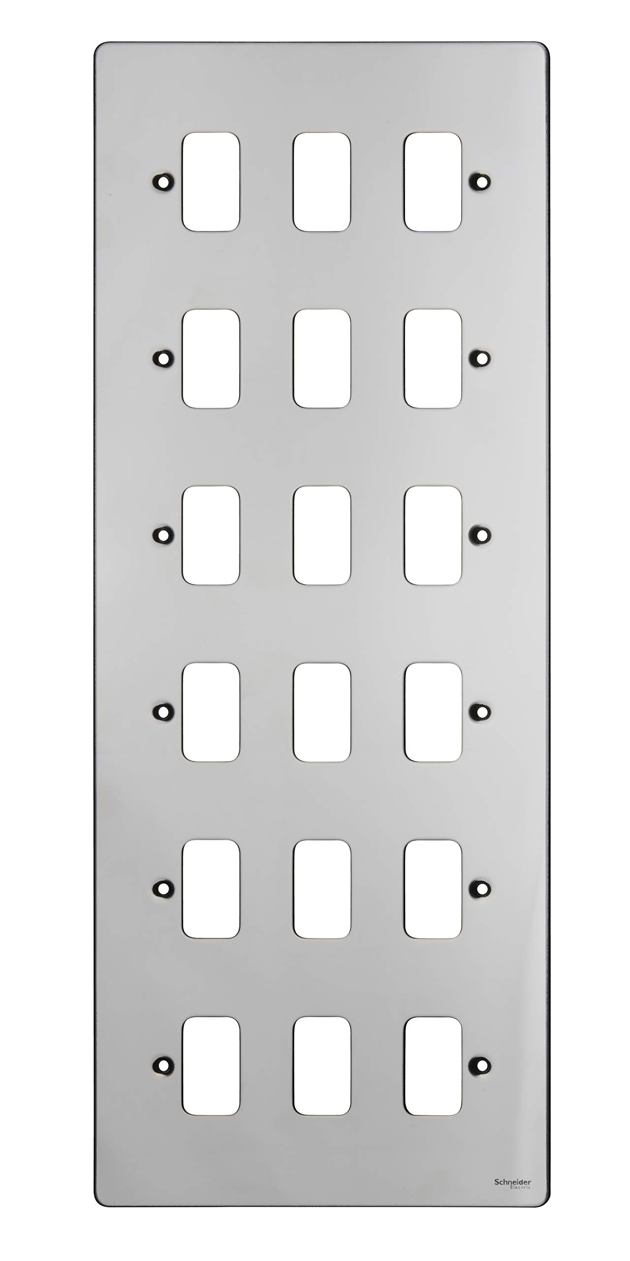 Schneider Electric Ultimate Flat Plate - 18 Gang Grid Faceplate, with Mounting Frame, GUG18GMS, Polished Chrome