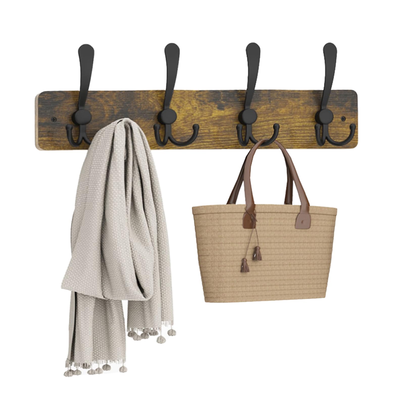 YMYNY Coat Hook Wall Mounted, Length 42CM Wall Coat Racks, Hooks Heavy Duty Solid Wood Wall Coat Rack, Hangers Rack, for Hat Towel Bag Robes Purses Clothes Hooks, Rustic Brown HWS005H