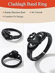 Couple Black Claddagh Rings Irish Love Jewelry for