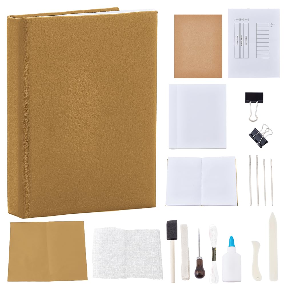 WEBEEDY DIY Bookbinding Kit Bookbinding Supplies Set with Tools for DIY Bookbinding Crafts and Sewing Supplies A6 Book Making Kit Complete Cased in Hardcover Journal Craft Kit for Adults, Khaki