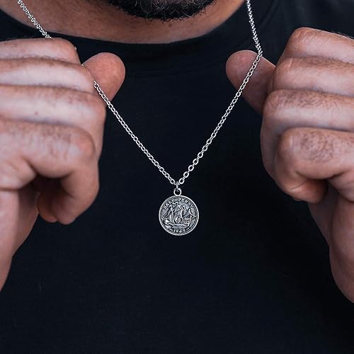 Amazon Com Silver Plated Nautical Ship Boat Round Circle Coin Pendant Necklace For Men 24 26 Handmade