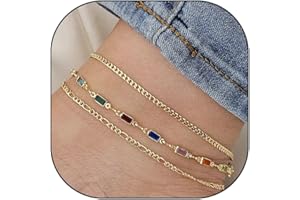 RRDAILY 14k Gold Stackable Anklet Set for Woman Girls Teen,Adjustable Dainty Cute Colored Zircon Anklets,Cuban Beach Jewelry Gifts for Friends.