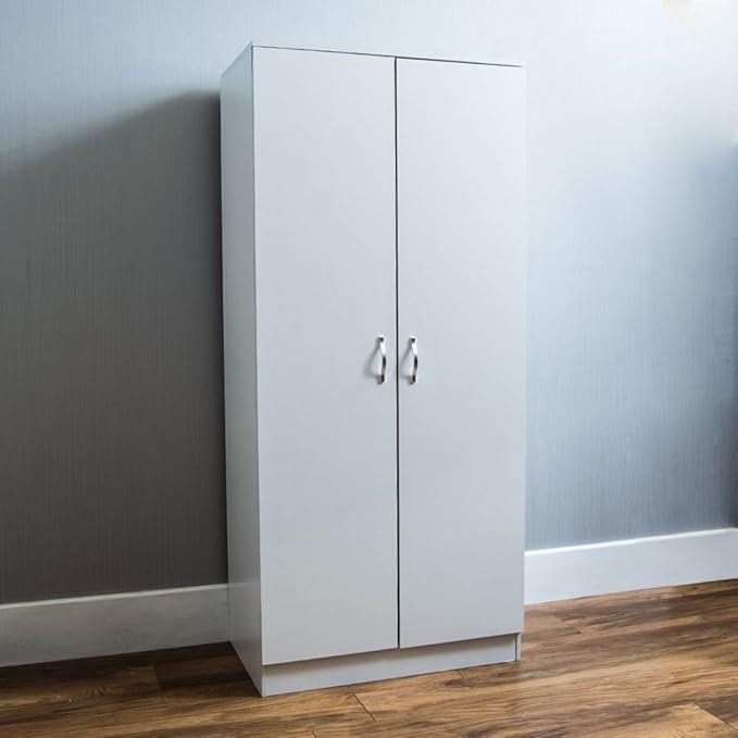 Home Discount Riano 2 Door Wardrobe, White Shelf and Hanging Rail