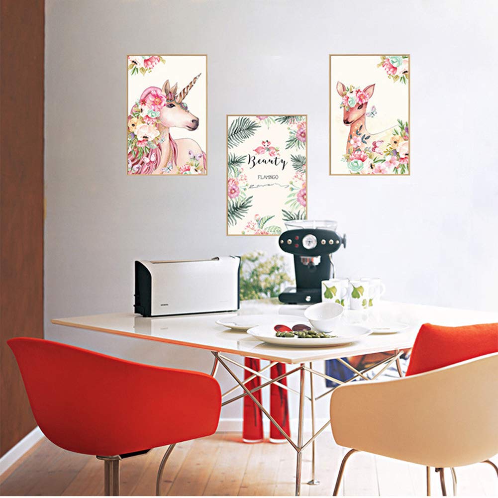 NADARDA [3 PCS] Unicorn Wall Decal, Unicorn Wall Stickers Wall Decals, Wall Art Prints and Posters Decoration for Girls Kids Bedroom Nursery Wall Decor Gift