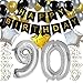KUNGYO Classy 90TH Birthday Party Decorations Kit-Black Happy Brithday Banner,Silver 90 Mylar Foil Balloon, Star, Latex Balloon,Hanging Swirls, Perfect Ninety Years Old Party Supplies