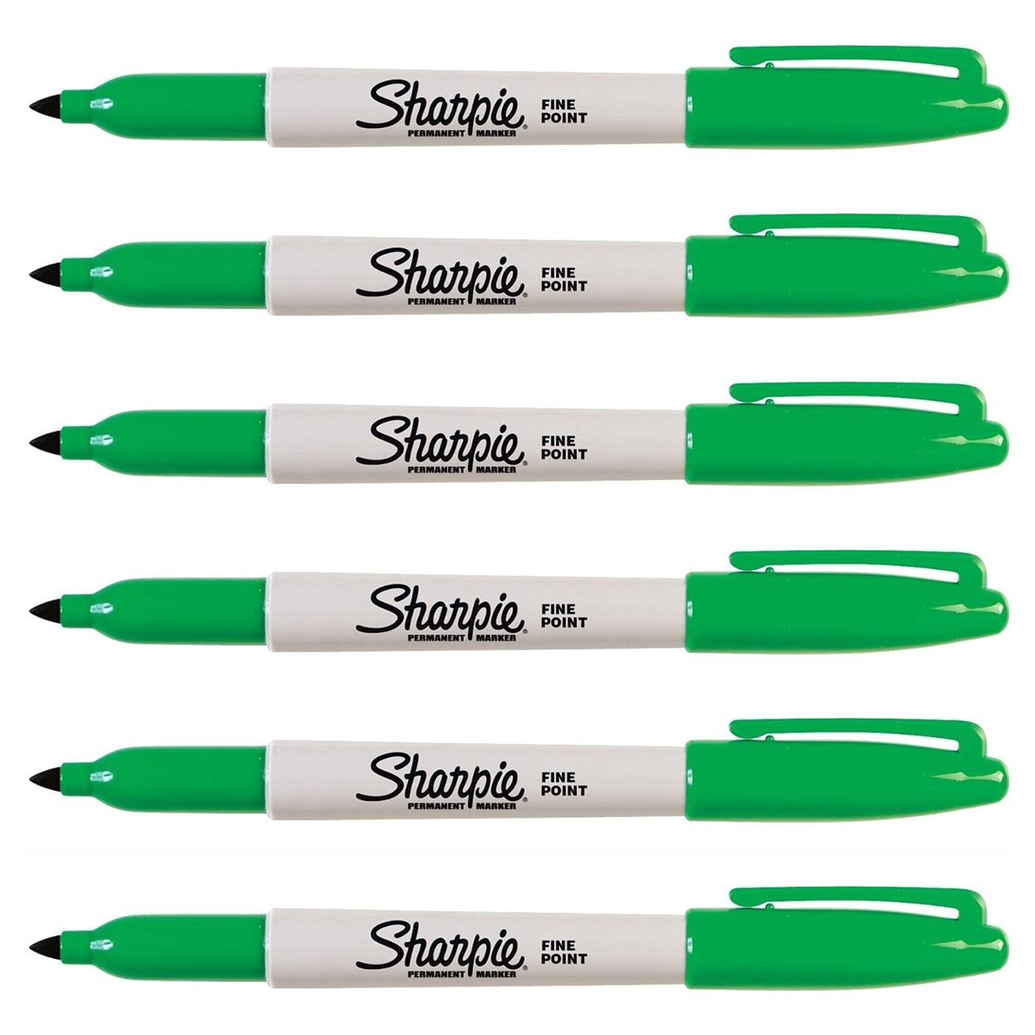 SHARPIE Pack of 6 Permanent Markers Fine Round Tip Greenaa