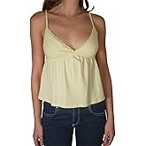 Women's Y2k Babydoll Tops Lace Trim V Neck Camisole Tank Tops Sleeveless Spaghetti Strap Peplum Top