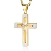 MOOSKI Cross Necklace for Men,Silver Gold Black Mens Cross Necklaces with Cross Chain and 316 Stainless Steel Cross Pendant Jewelry Gifts,Rolo Chain 20-28 Inch