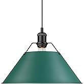 Golden Lighting Yep Orwell 1-Light 14in Pendant in Matte Black and Pine Green Shade