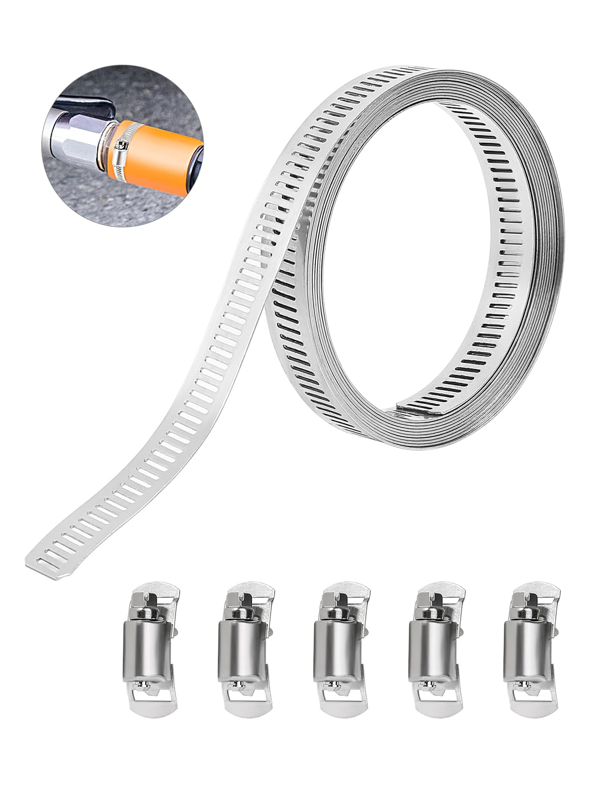Furuising 2m/6.5ft Large Jubilee Clips, Adjustable Hose Clip, 304 Stainless Steel Hose Clamp with 5 Fasteners for Plumbing, Fuel Line, Pipe Clamps, Intercooler Tube, Exhaust Ducting