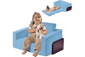UBINGSOPA Kids Couch, 2-in-1 Sturdy Soft Toddler Couches That Fold Out for Playroom, Kids Chairs Comfy Toddler Wooden Frame