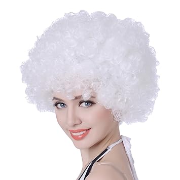 Amazon Com White Short Afro Clown Wig 12 Kinky Curly Synthetic