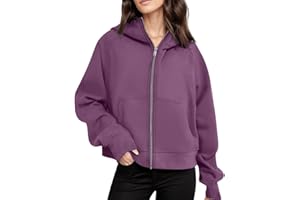 SUMENSUMEN Women's Full Zip Up Fleece Cropped Hoodies Casual Zipper Sweater Long Sleeve Hooded Sweatshirts Pockets Jacket