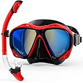 MELUMILU Snorkeling Gear for Adults, Dry Snorkel Mask Set Blue Electroplated 180° Panoramic Wide View Anti-Fog Scuba Diving Mask Goggles, Professional Snorkel Gear for Adults Swimming, Diving