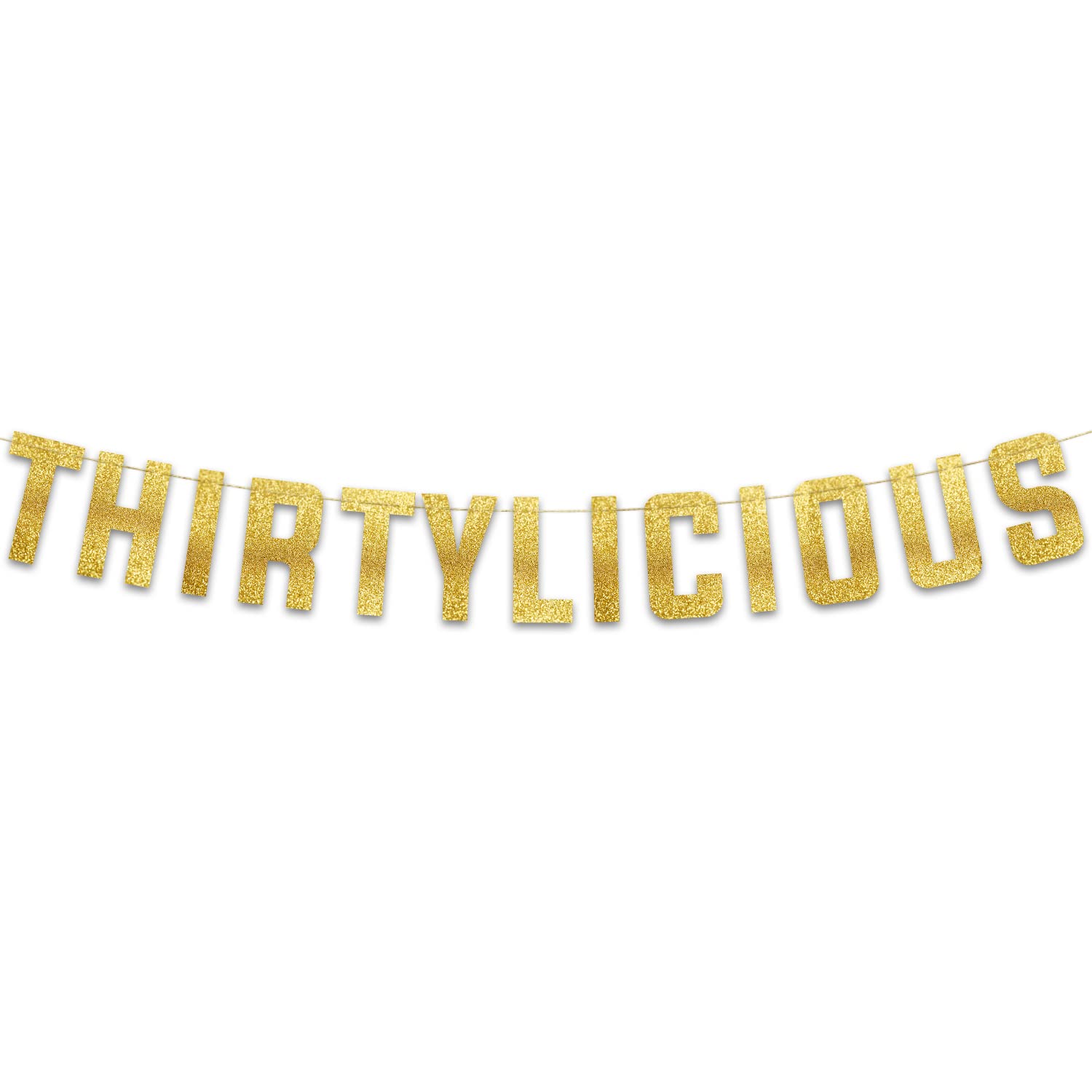 Pre-Strung Thirtylicious Gold Glitter Banner - Funny 30th Birthday and Anniversary Decorations for Men and Women - Party Supplies, Bunting Gifts and Wall Decorations