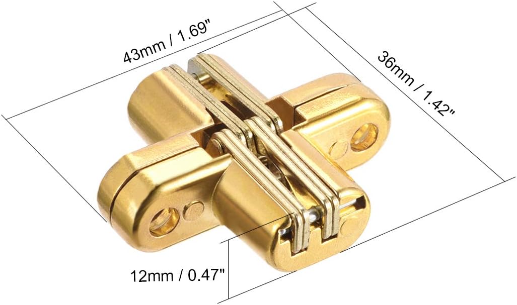 sourcing map 2pcs Invisible Concealed Cross Hinges Wooden Doors, Zinc Alloy, 43 x36x12mm, Golden, 43mm Length,2 pcs - Image 3