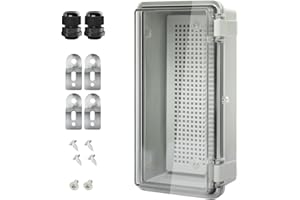 HoHaing Junction Box IP65 Waterproof ABS Plastic Enclosure Hinged PC Clear Cover Electrical Project Box with Mounting Plate, Wall Brackets, Cable Glands 7.9" x 3.9" x2.8"(200 * 100 * 70mm)