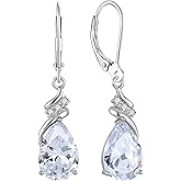 Blaniy Teardrop Dangle Drop Earrings 925 Sterling Silver Leverback Created Gemstone Earrings Birthstone Jewelry for Women